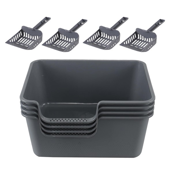 Afromy 4-Pack Plastic High Wall Cat Litter Box with Scoop,