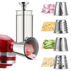 Stainless Steel Slicer Shredder Attachment for KitchenAid Mixers, Dishwasher Safe Cheese Grater Attachment, Food Slicer & Vegetable Chopper Accessory-4 Blades