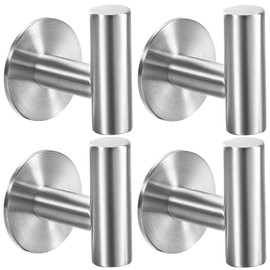 Vuzvuv Adhesive Hooks Brushed Nickel SUS304 Stainless Steel Towel Hooks Heavy Duty Waterproof Wall Hooks Self Adhesive Coat Robe Towel Hooks for Bathrooms Kitchen Hotel Wall Mounted Hooks - 4 Pack
