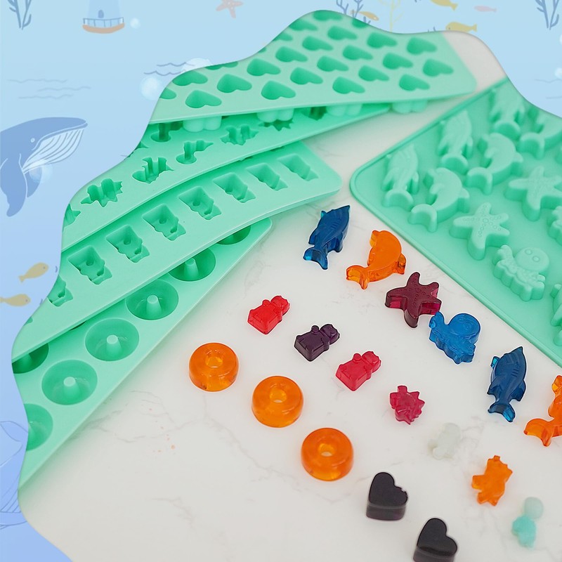 Zorazio 7Pcs Gummy Bear Molds Silicone, Nonstick Ocean Animals Gummy