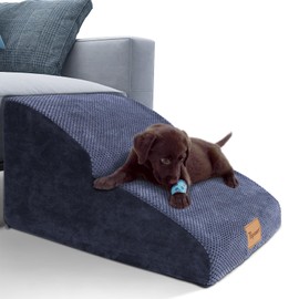 Topmart High Density Extended Foam Dog Ramp&Steps 2 Tiers,11.8" High,Non-Slip Dog Stairs,Soft Foam Pet Ladder with Waterproof Cover,Best for Injured,Older Cats,Pets with Joint Pain
