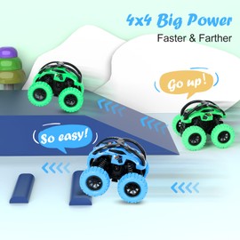 GUIGUZHJ Monster Truck Toy Car, Pack of 2 Monster Truck Wind-Up Car Children's Toy, Friction Retract, 360° Rotation Inertia Vehicle, Car Toy for Baby Children from 3 Years (Green & Blue)