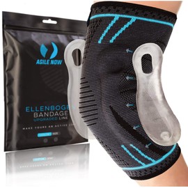 AGILE NOW® Upgraded Elbow Support Stabilises & Protects Joints - Non-Slip Tennis Elbow Bandage with Curved Gel Pads - Suitable for All Sports Such As Tennis, Weightlifting & Golf (M | Blue)