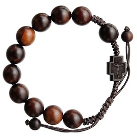 Sine Cera Jujube Wood 13mm Adjustable Rosary Bracelet, Large, Brown