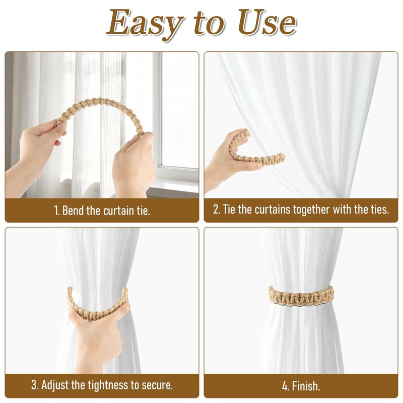 DARENYI 6 Pack Braided Curtain Tiebacks Modern Simple Curtain Tie