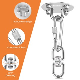 Pamofuper Ceiling Hook 360° Rotatable, Stainless Steel Hammock Hook - Load Capacity up to 400 kg - Ceiling Mount Swing Hook for Hanging Chair, Punch Bag, Gymnastics Rings, Aerial Yoga (Silver)