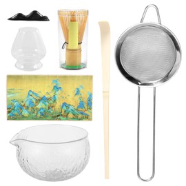 7 Pcs Matcha Whisk Set for Beginners, Elegant Bamboo Wood Japanese Matcha Tea Making Kit with Whisk Holder Scoop Sifter for Tea Lovers(Transparent Color,7)