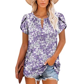 BETTE BOUTIK womens tops petal short sleeve womens plus size tops womens tops dressy casual women's tunic top WhitePurple X-Large