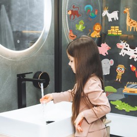 WALPLUS Gel Clings Removable Reusable for Kids Toddlers Classroom Nursery Window Display Safari and Farm Animal Kingdom 28 Pieces