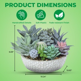 Hisow Premium Assorted Artificial Succulent Collection - Large Real Touch Artificial Cactus, Aloe Vera & Succulent Plants Artificial with Pots for Home Office Indoor (Artificial Glass - Pot)