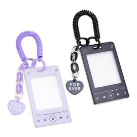 Comidox 2Pcs Cartoon Photocard Holder Keychain Creative Music Player Style ID Badge with Keychain Cute Photocard Cover Protective Card Sleeve for Fans Birthday Christmas