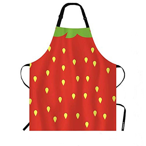 WONDERTIFY Strawberry Apron,Fresh Fruit with Yellow Seed and Green Leaf