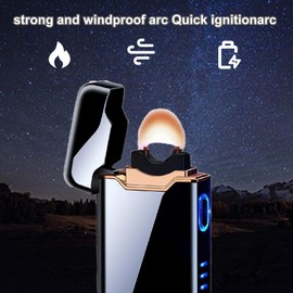 Electric Lighter Plasma Rechargeable with LED Battery Indicator Strong Flame, USB Convenient Charging, Windproof Lighter Outdoor（B-Black）