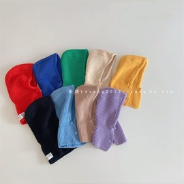 Kids Balaclava Beanie Winter Earflap Hat lf2775 - Free Size 49-54cm Button Collar Rose Red 5ea