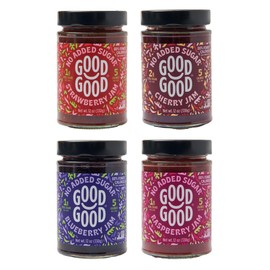 GOOD GOOD No Added Sugar Fruit Jam Variety Pack of 4 - Keto Friendly Jelly - Strawberry, Blueberry, Raspberry and Cherry Jam - Low Carb, Low-Calorie and Vegan - 12oz / 330g Jars