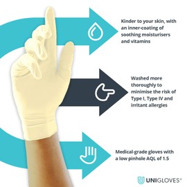 Unigloves Vitality Nitrile GD0031 Moisturising Examination - Multipurpose, Powder and Latex Free Disposable Gloves, Box of 100 Gloves, White, Extra Small