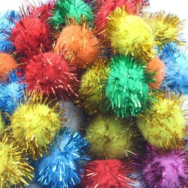 Plush Pompoms with Silver Glitter 10 mm, Round Pompom, Pack of 200 Colourful Mix Colours Set Bobble Sewing Tilda Craft Border Balls Fluffy Plush Balls for Funny DIY Creative Crafts