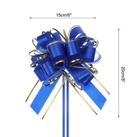 sourcing map 10pcs 6 Inch Large Big Pull Bow with Gold Edge, Organza Car Gift Wrapping Bows Ribbon for Wedding Car Baskets Presents Christmas Bow, Blue