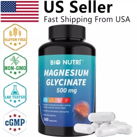 Bio Nutri Magnesium Glycinate For Improved Sleep, Stress Anxiety Relief 500mg 240 Capsules
