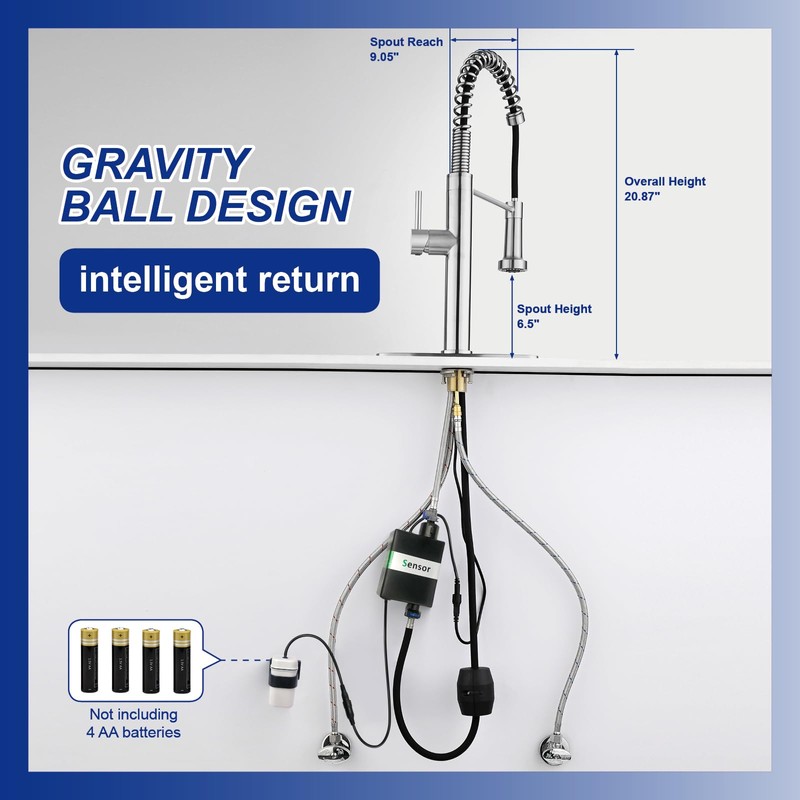 Fapully Touchless Kitchen Faucet with Pull Down Sprayer,Sensor Commercial Pull-Down