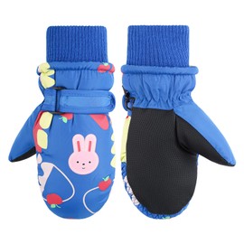 JUPSK Kids Winter Ski Gloves Waterproof Snowboard Mittens Anti Slip Plush Lined Warm Bunny Gloves for Toddler Children Girls Boys 2-5 Years Old, Blue