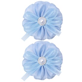 ZOLYCO Tiny 3 Inch Hair Bow Clips Thick Ribbon - Cute Lined Boutique Alligator Hairpin for Girls, Toddlers, and Little Teens - Kids Barrettes Set of 2 Small Stylish (Blue)
