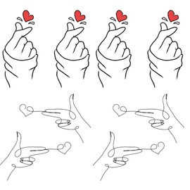 Oottati 2 Sheets Tiny Small Temporary Tattoos For Women Men Finger Hands Neck Wrist Face, Cute Long Lasting Cartoon Fake Tattoo Stickers For Kids Boys Girls Hand Heart Gesture