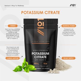 ALPHA01 Potassium Citrate 1500mg & Vitamin C 80mg C 180 Veg Capsules C High Strength Formula Providing 500mg Pottasium 100% NRV Vitamin C - by Alpha01