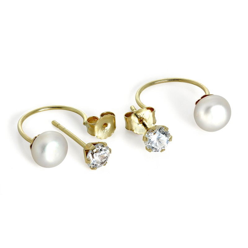 9ct Gold 4mm Round CZ Crystal & 6mm Freshwater Pearl