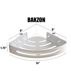 Bakzon Corner Shower Caddy, 2 Pack Adhesive Shower Shelf Corner with Razor Holder No Drilling Bathroom Shower Organizer Storage Rack, Silver (Not Brushed Nickel)