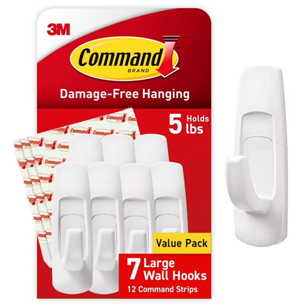 Command Command Large Utility Hooks, 7-Hooks, 12-Strips, Organize Damage-Free
