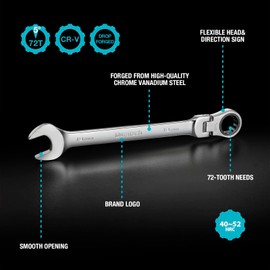 DURATECH 12-Piece Flex-Head Ratcheting Combination Wrench Set, 72-Tooth, Metric, 8-19mm, Cr-v Steel, Organized in Storage Case