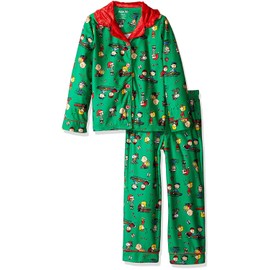 Peanuts Big Girls' 2pc Holiday Sleepwear Coat Set, Green, Small (6-6X)