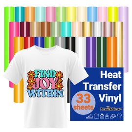 TECKWRAP Heat Transfer Vinyl Bundle - 33 Sheets 12" x 12" Iron on Vinyl for T-Shirt, 33 Assorted Color HTV Vinyl Compatible with Heat Press Craft Cutters (PU 33 Colors)