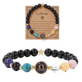 AVIZCVE Zodiac Bracelets for Women 12 Constellations Healing Crystal Stone Beads Bracelet Birthday Zodiac Gifts Horoscope Spiritual Bracelet (Libra)