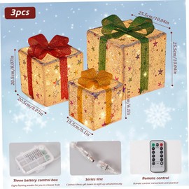 WOLADY Cajas de regalode Navidad, Paquete de 3 Cajas de Regalo Iluminadas de Navidad Decoraciones, Cajas De Regalo Luminosa con Control Remoto, para Decoraciones de Navidad, Interiores y Exteriores