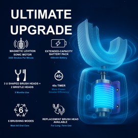 Geacker Kids U Shaped Electric Toothbrush Ultrasonic Automatic Brush with 5 Brush Head Rinse Cup 6 Clean Modes IPX7 Waterproof Whole Mouth Rechargeable Smart Timer Toothbrushes for Children Age 2-7