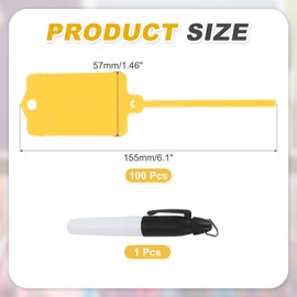 PATIKIL Plastic Tags 6.1"x1.46", 100 Pcs Blank Waterproof Shipping Label Security Seals Writable Hanging Tags Ties with Marker Pen for Labeling Luggage Logistics, Yellow