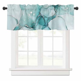 Hokiten Teal Marble Pattern Window Valance Curtains, Window Treatment for Kitchen, Bathroom, Bedroom, Nature Stone Turquoise Rod Pocket Short Curtain 1 Panel, 54x18 in
