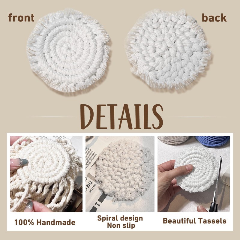 3.8in Boho Car Coasters for Cup Holders, 2PC Cup Coasters