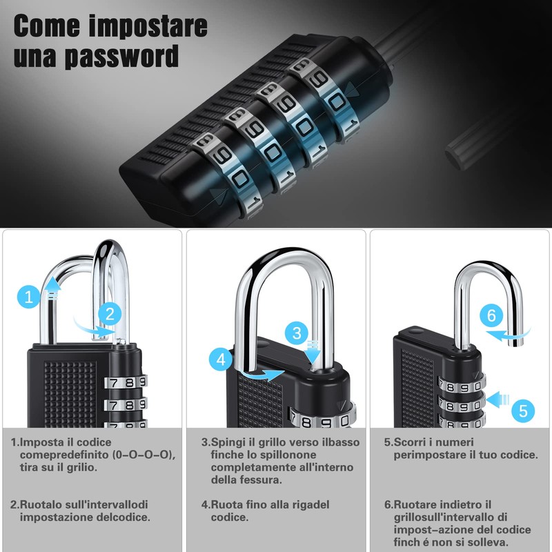 Vinabo Combination Padlock, Combination Lock, 4 Digit Combination Lock, Padlock