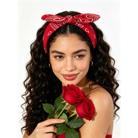 Bandana Headband for Women Paisley Knotted Bow Headband Rabbit ear Hairband Cute Knot Hair Accessories (Style 5: (White, red, blue, black))