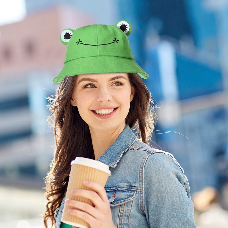 Cute Frog Bucket Hats Fisherman Cap Summer Beach Sun Protection