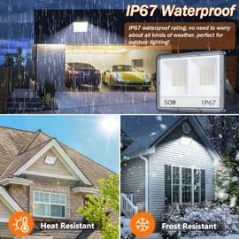 YIQIBRO LED Outdoor Spotlight, 50 W, Pack of 2, 2-in-1 Floodlight, 5000 lm, Super Bright Outdoor Spotlight, 7000 K Cool White LED Spotlight, IP67 Waterproof Outdoor Lighting for Garden, Garage, Yard