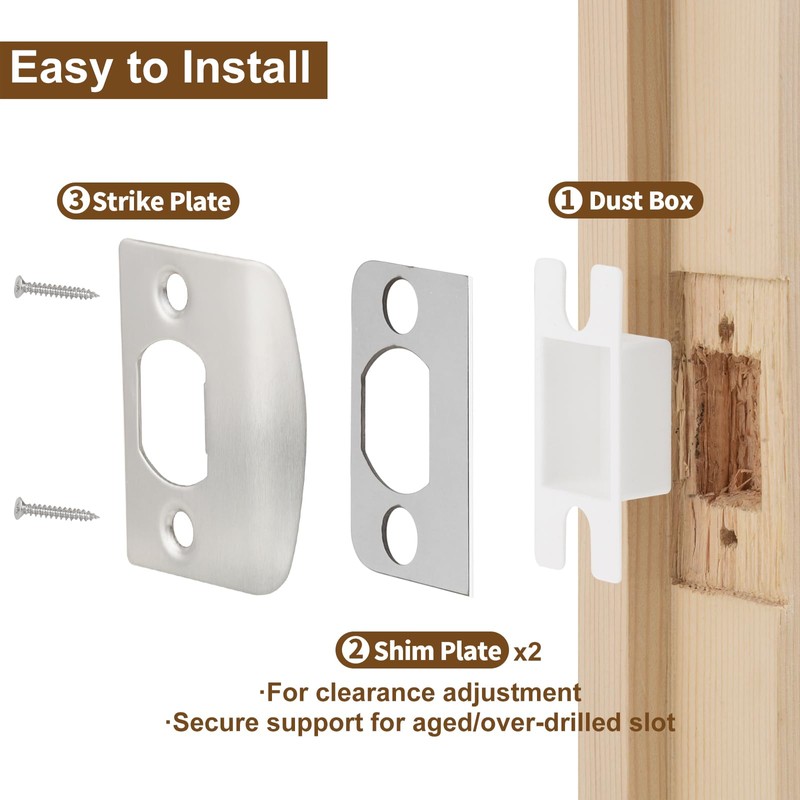 MOSECYOU Standard Door Lock Strike Plate with Spacer Shim, Door