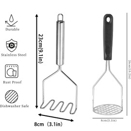 YUNYU 2Pcs Stainless Steel Potato Masher - Multi-Purpose Kitchen Tool for Vegetables, Fruits & Baby Food Masher | Heavy-Duty Design & Ergonomic Grip