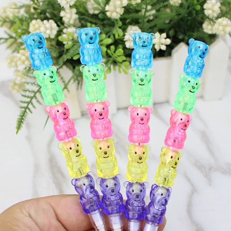 Acfun 15PCS Stackable Bear Pencils, Plastic Non-Sharpening Stacking Pencil，5 in