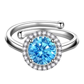 beautlace March Birthstone Adjustble Rings Silver Plated Round Shape Open Ring Blue Birthstone Rings Jewelry Birthday Gifts for Men and Women KR0035M