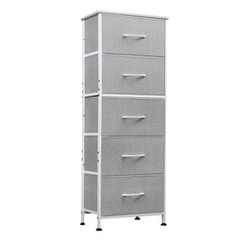 WLIVE Fabric Dresser, 5-Drawer Tall Dresser for Bedroom, Storage Dresser Organizer with Fabric Bins, Wood Top, Sturdy Steel Frame, Chest of Drawers for Closet, Hallway, Light Grey