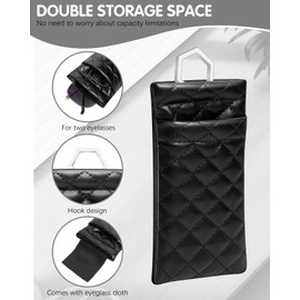 Double Soft Glasses Case Pu Sunglasses Case Squeeze Top Eyeglass Case Pouch Bag (Black)